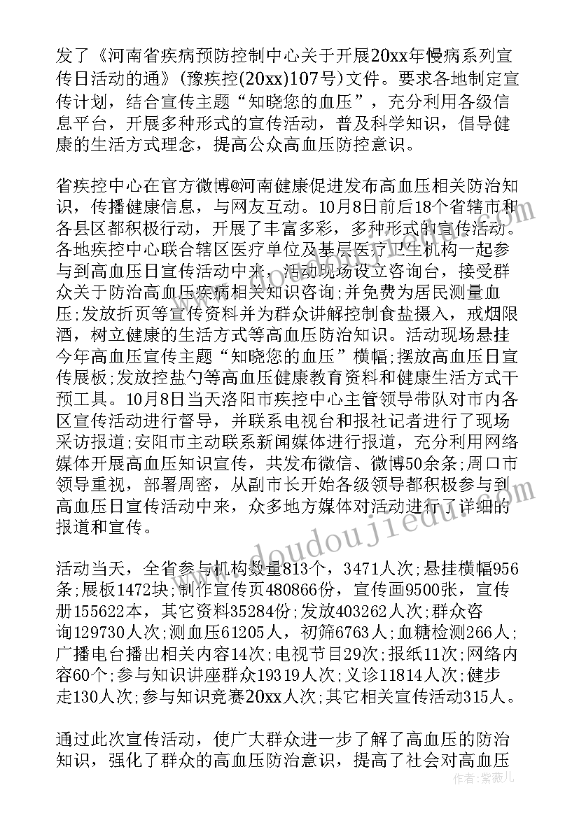 全国高血压日宣传栏 全国高血压日宣传活动总结(优质7篇)