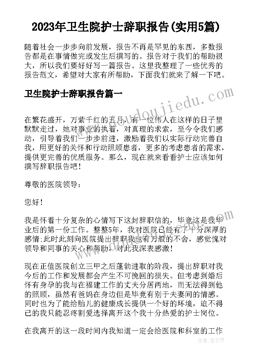 2023年卫生院护士辞职报告(实用5篇)