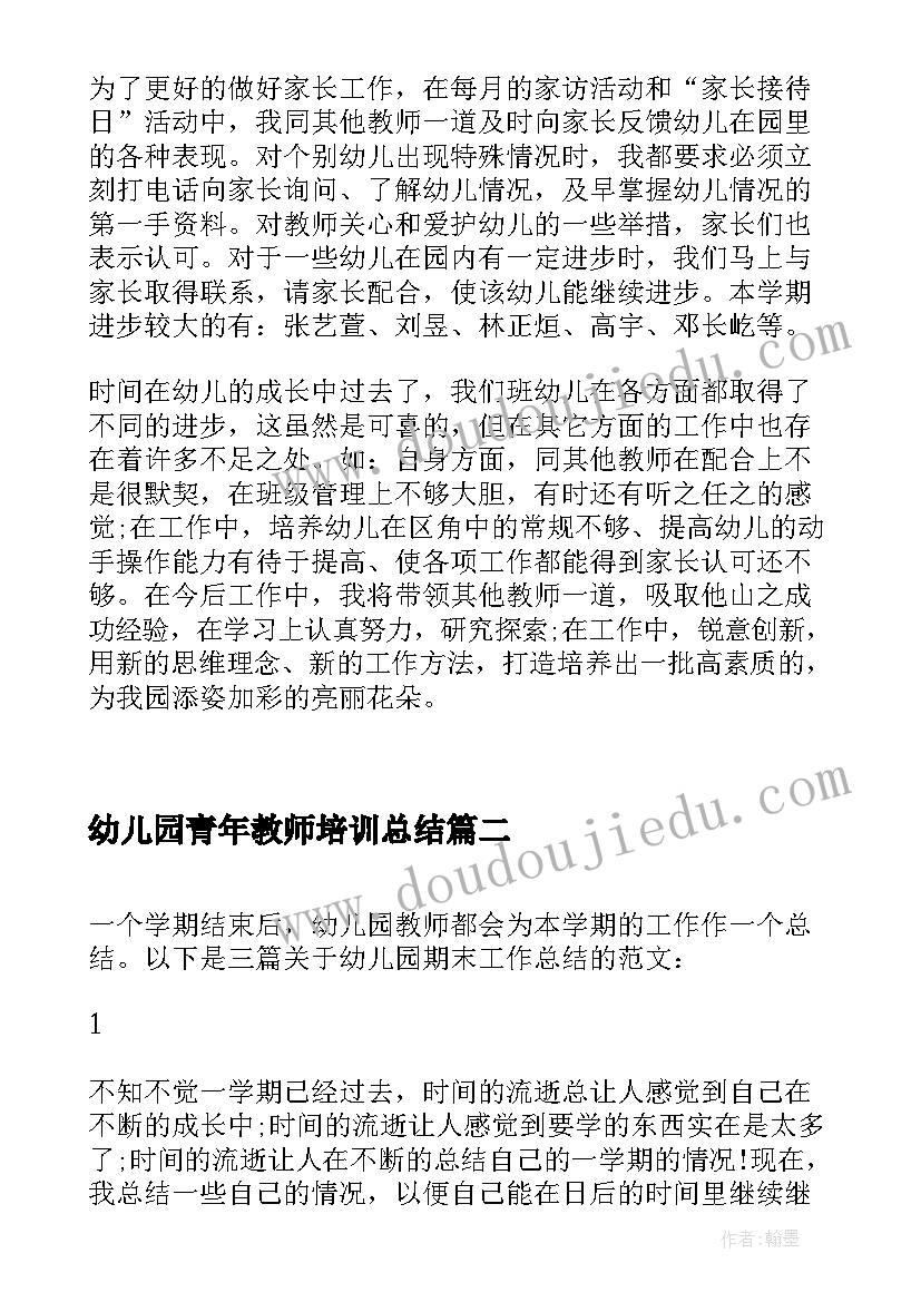 幼儿园青年教师培训总结(优质6篇)