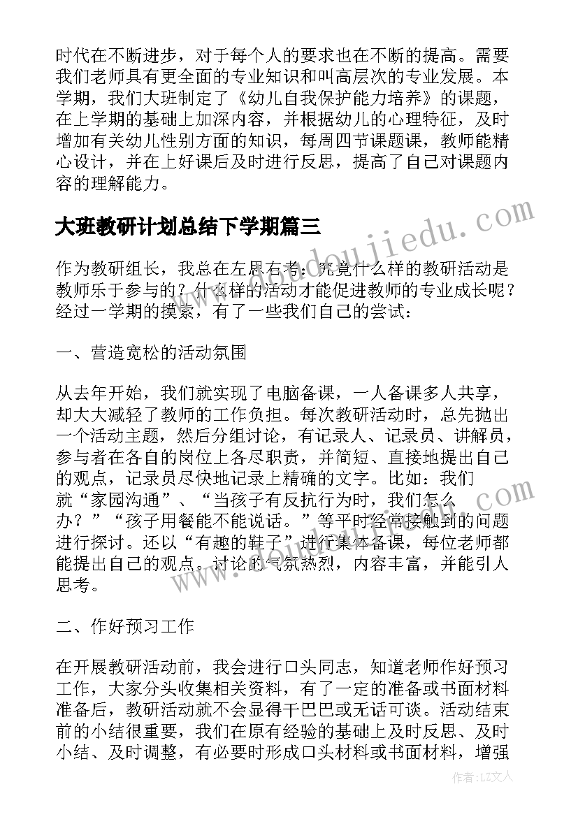 2023年大班教研计划总结下学期(实用5篇)