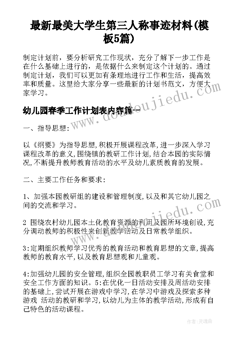 最新最美大学生第三人称事迹材料(模板5篇)