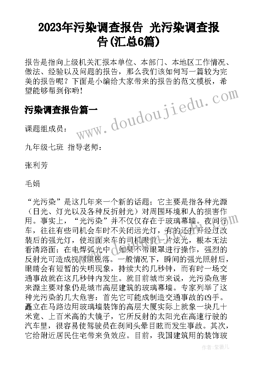 2023年污染调查报告 光污染调查报告(汇总6篇)