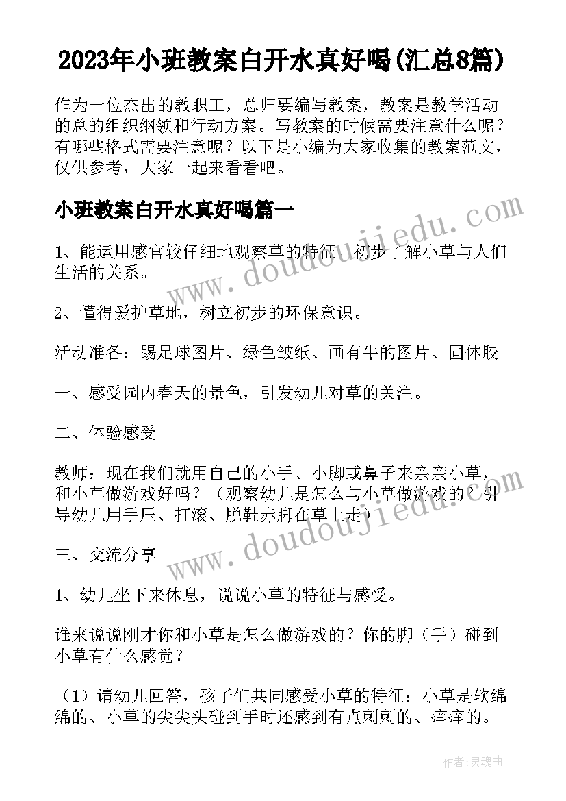 2023年小班教案白开水真好喝(汇总8篇)