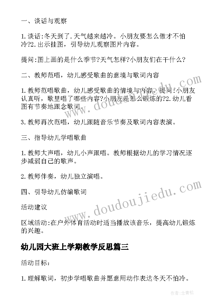 幼儿园大班上学期教学反思(模板5篇)