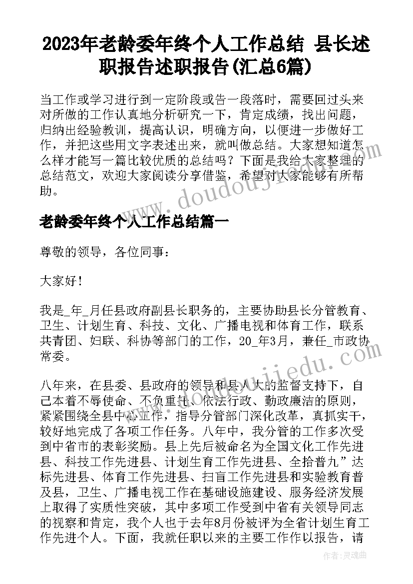 2023年老龄委年终个人工作总结 县长述职报告述职报告(汇总6篇)