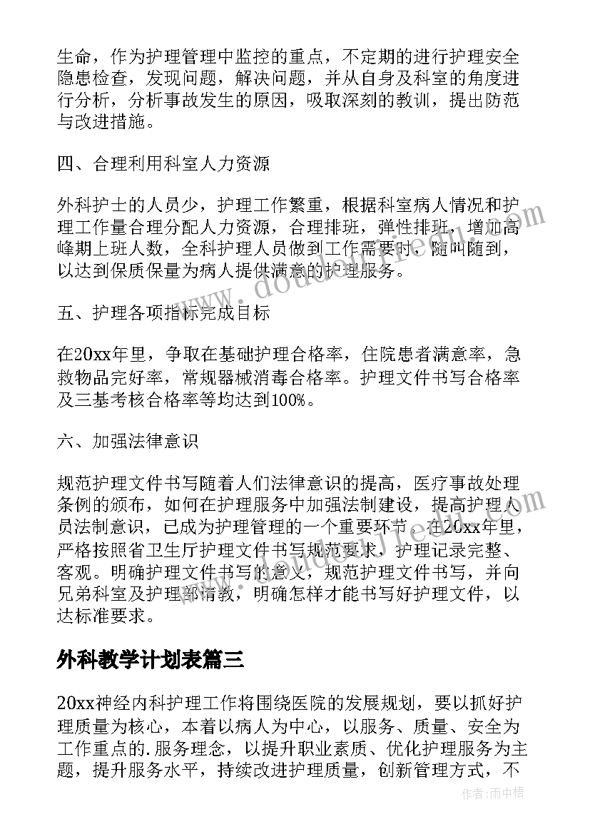 外科教学计划表(精选10篇)