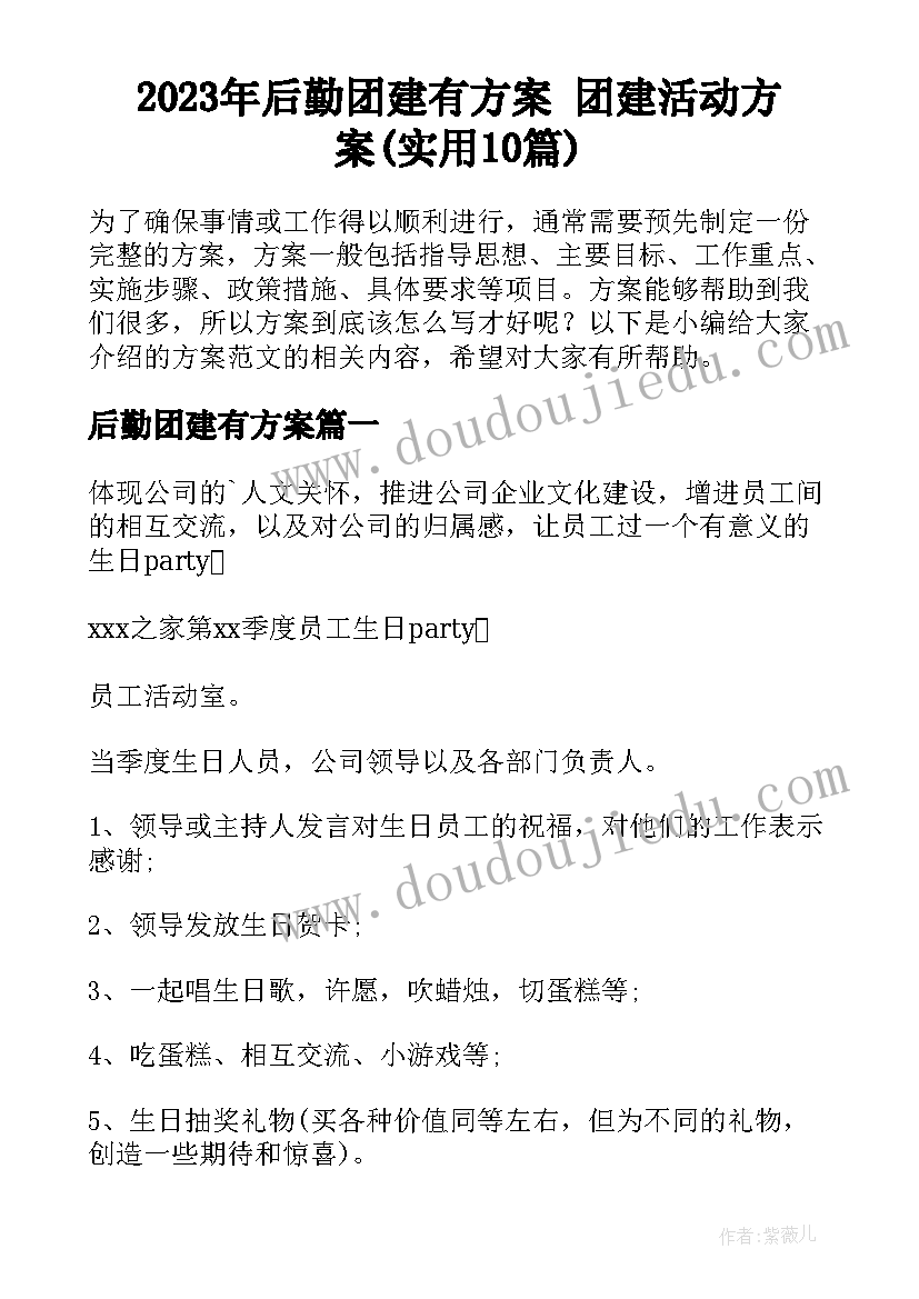 2023年后勤团建有方案 团建活动方案(实用10篇)