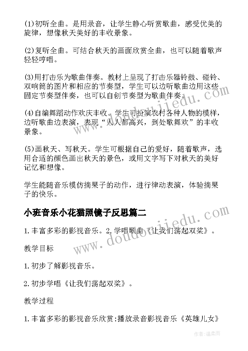 小班音乐小花猫照镜子反思 小学音乐活动方案音乐教学活动(精选6篇)