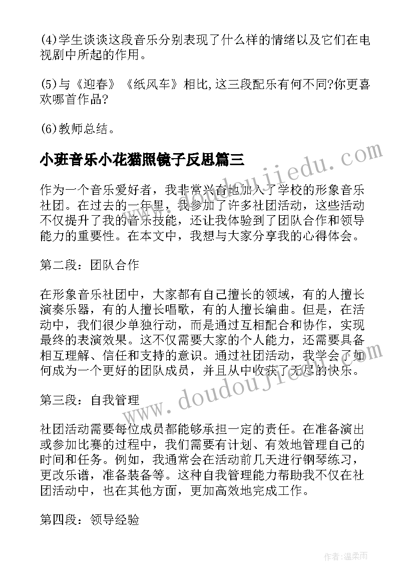 小班音乐小花猫照镜子反思 小学音乐活动方案音乐教学活动(精选6篇)