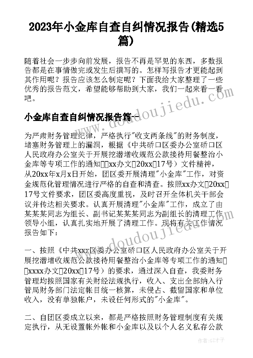 2023年小金库自查自纠情况报告(精选5篇)