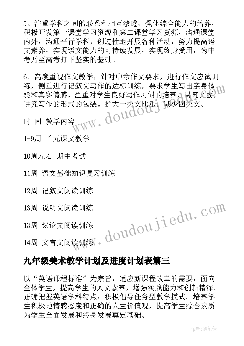 2023年九年级美术教学计划及进度计划表(优质5篇)