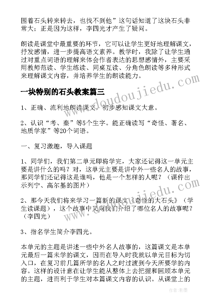 一块特别的石头教案(优质5篇)