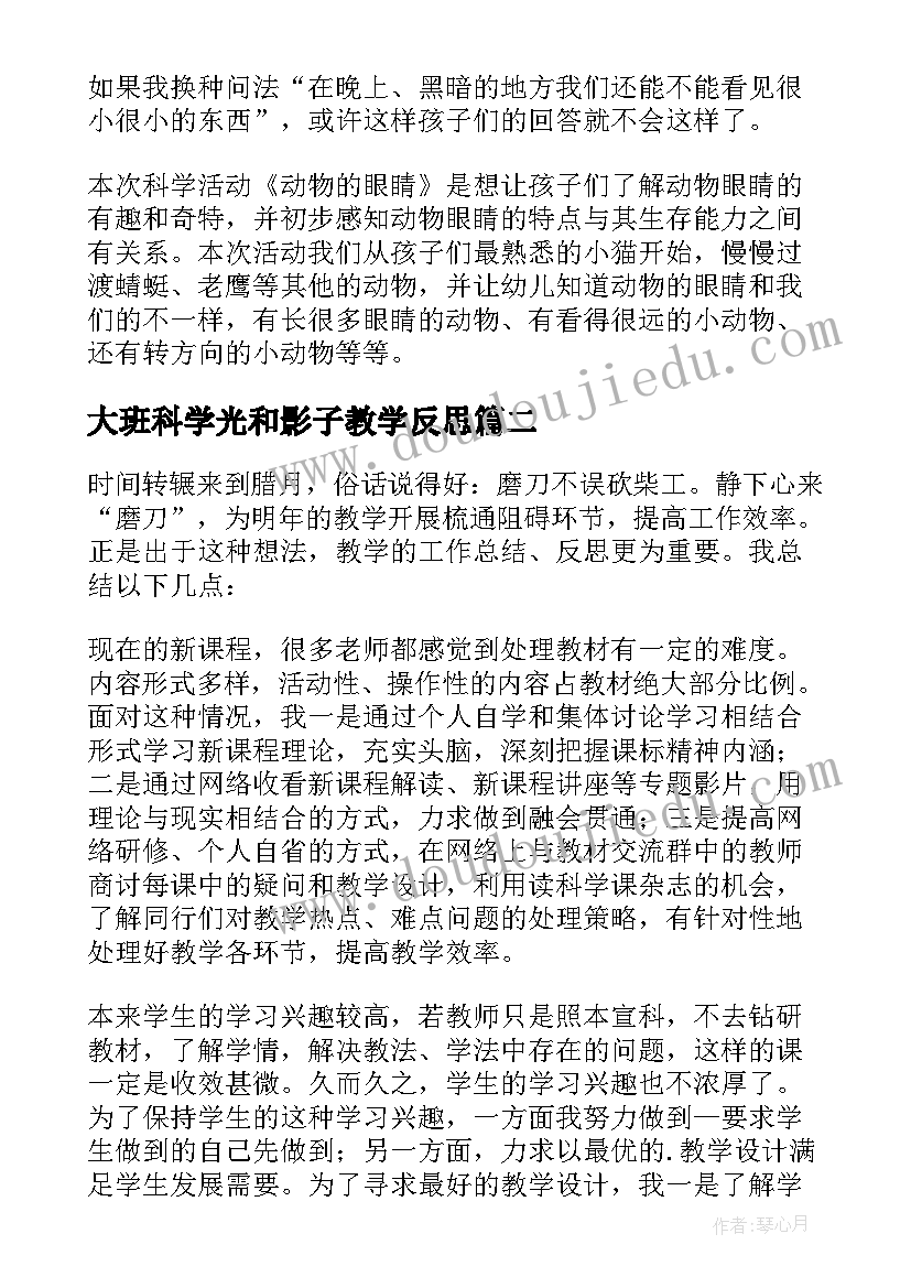 2023年大班科学光和影子教学反思(通用8篇)