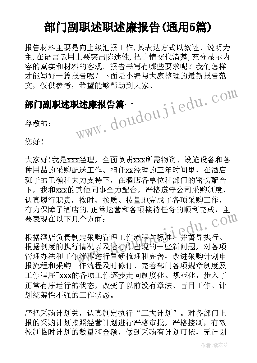 部门副职述职述廉报告(通用5篇)