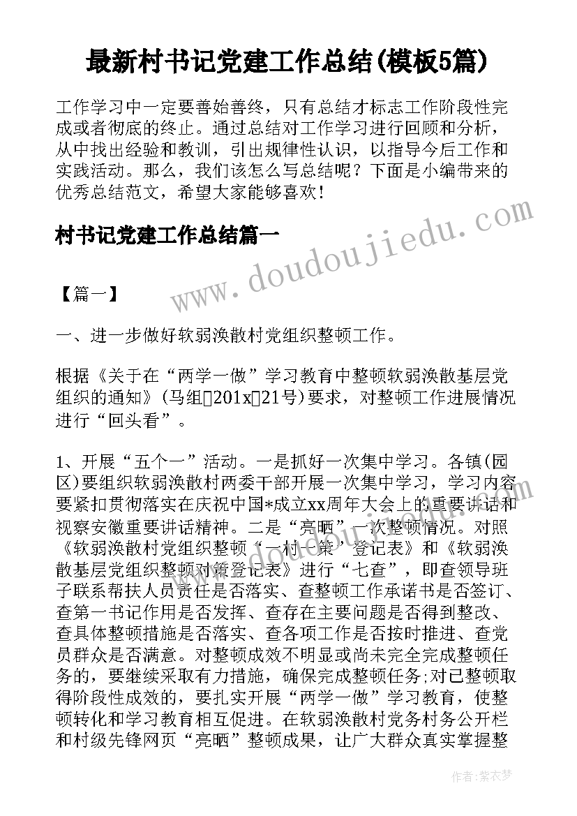 最新村书记党建工作总结(模板5篇)