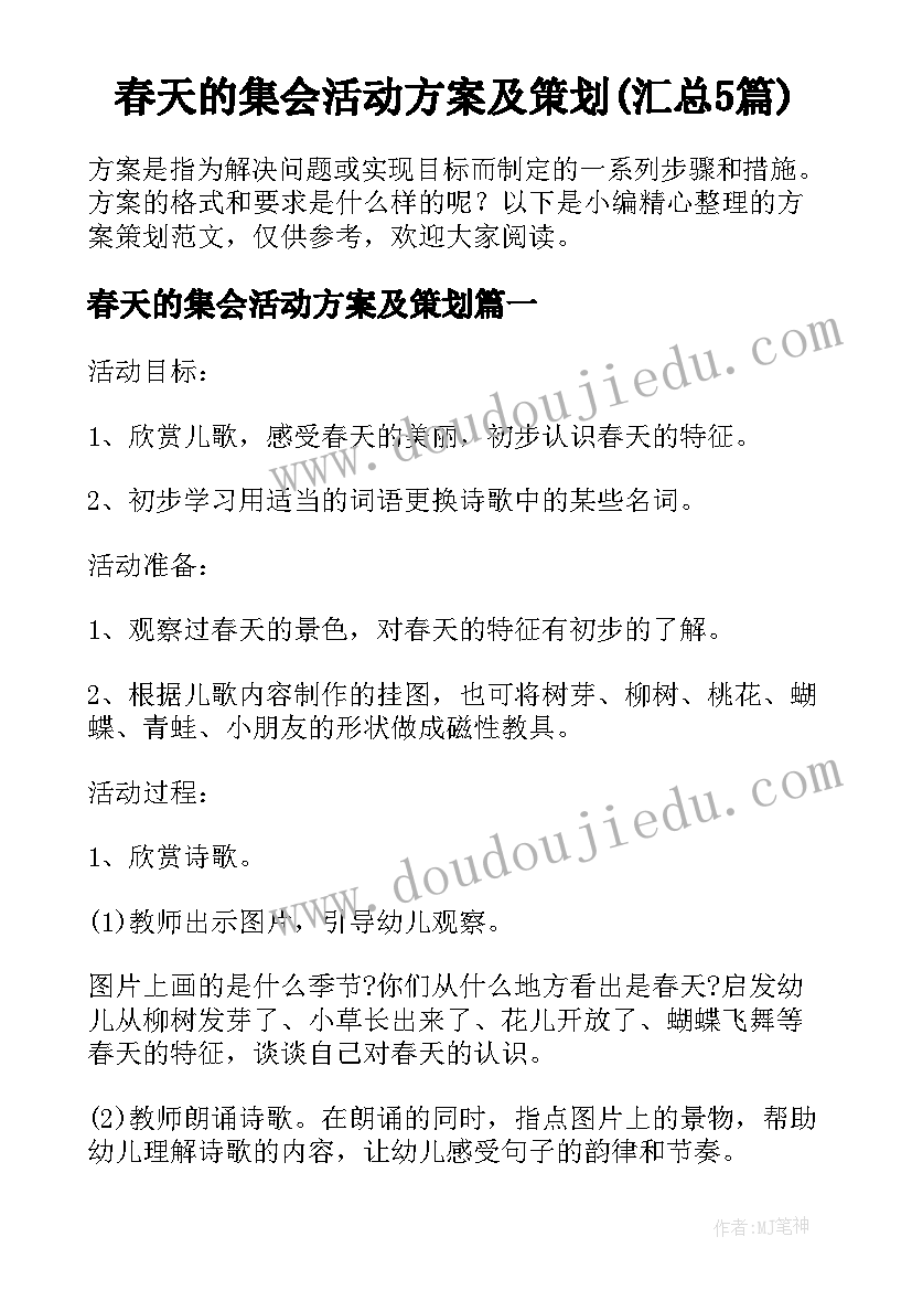 春天的集会活动方案及策划(汇总5篇)