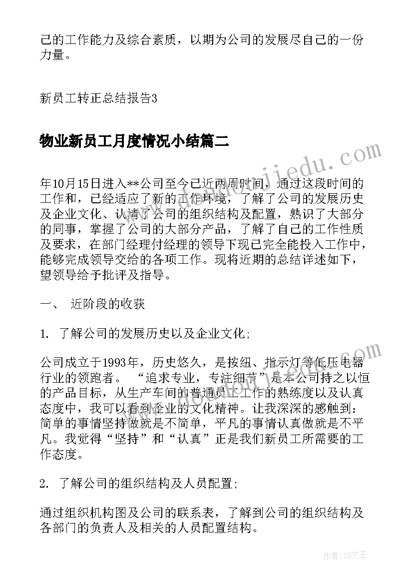 物业新员工月度情况小结 新员工转正总结报告(汇总7篇)