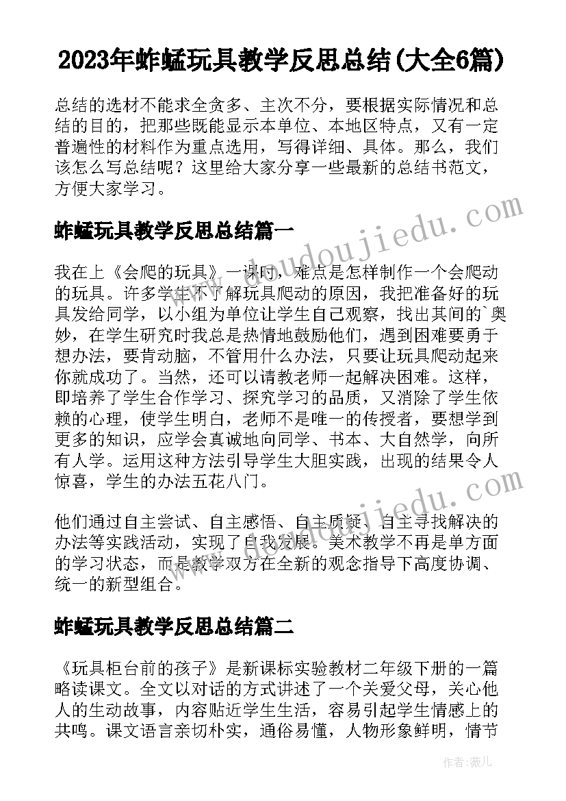 2023年蚱蜢玩具教学反思总结(大全6篇)