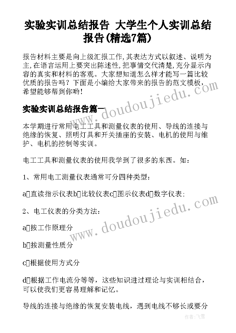 实验实训总结报告 大学生个人实训总结报告(精选7篇)