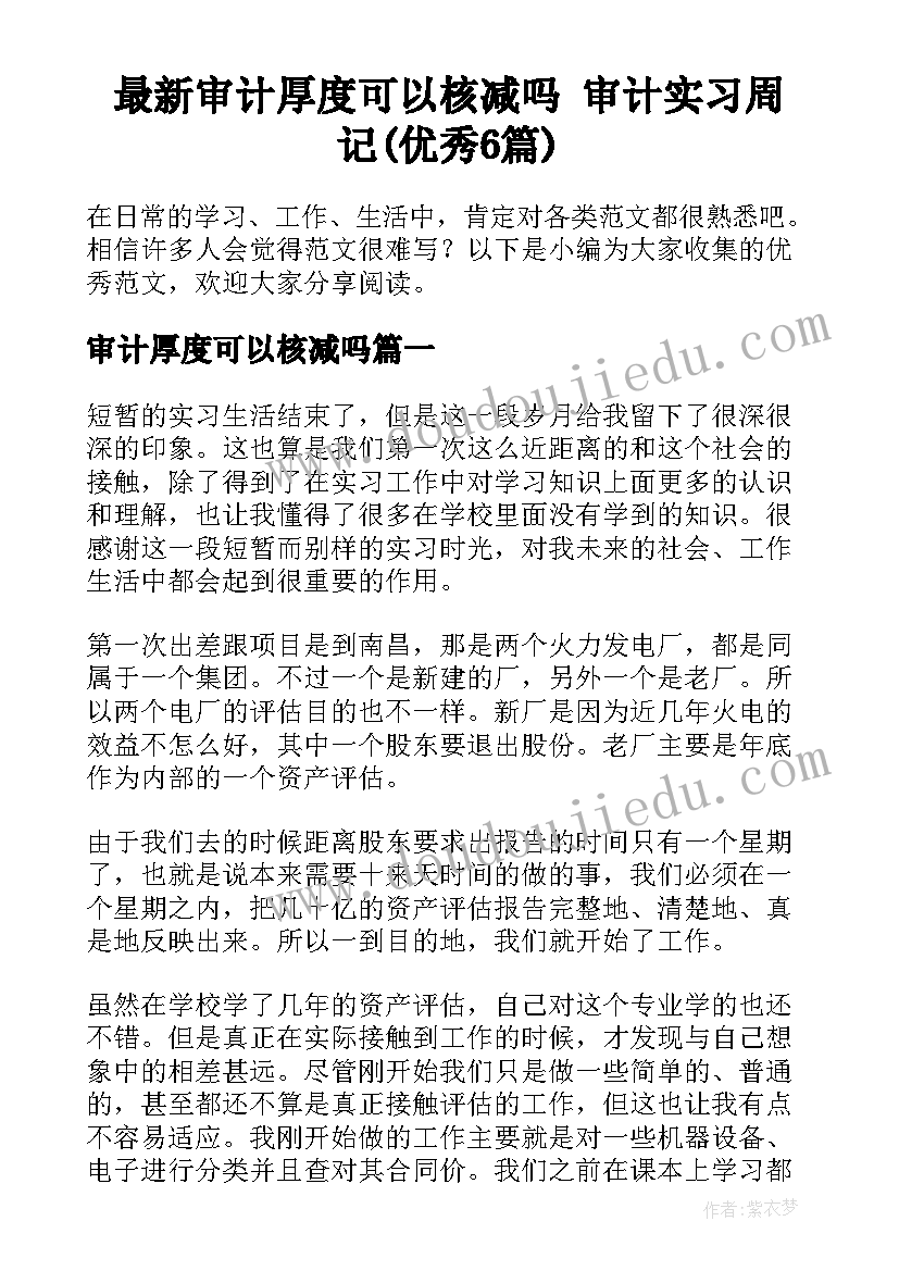 最新审计厚度可以核减吗 审计实习周记(优秀6篇)