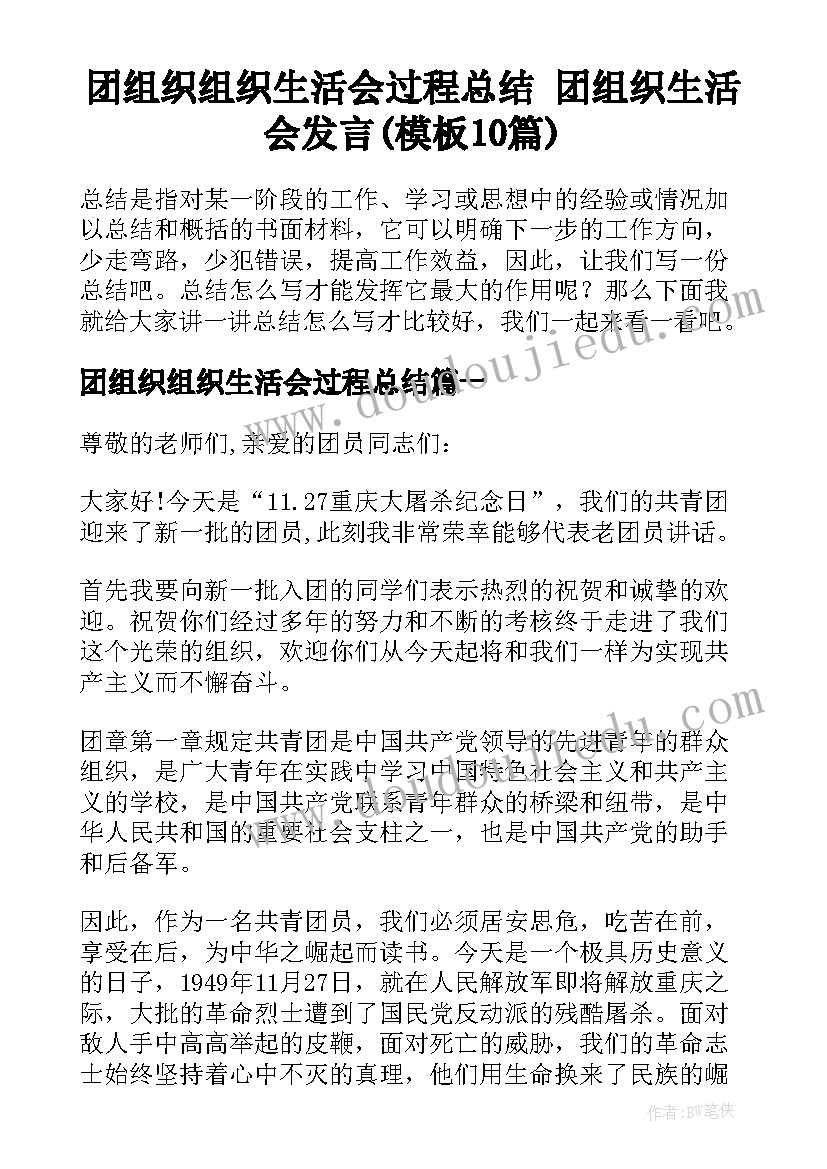 团组织组织生活会过程总结 团组织生活会发言(模板10篇)