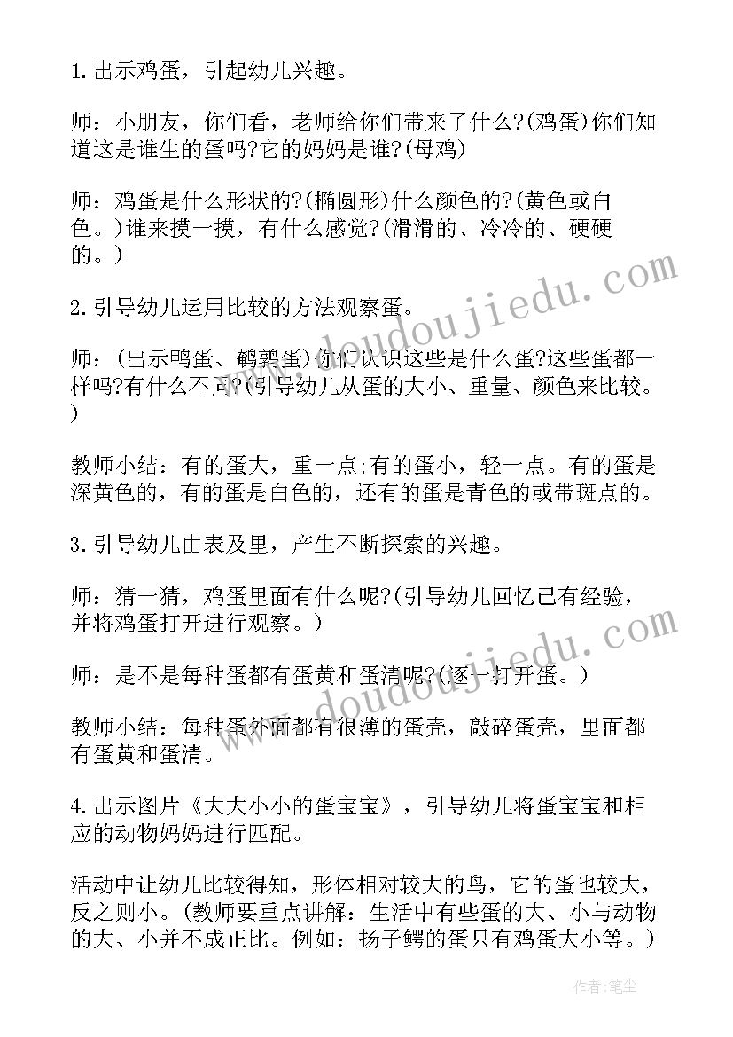 幼儿园科学大大小小的蛋宝宝教案 中班科学教案大大小小的蛋宝宝(大全5篇)