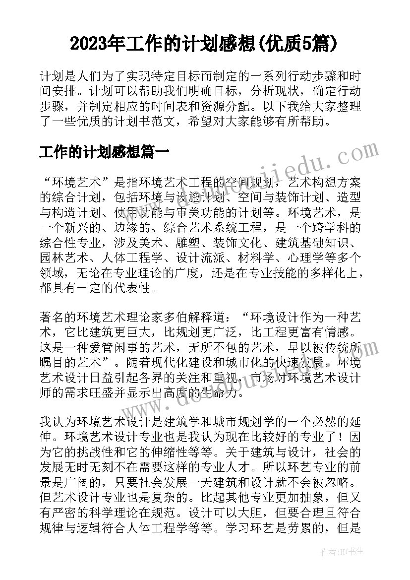 2023年工作的计划感想(优质5篇)