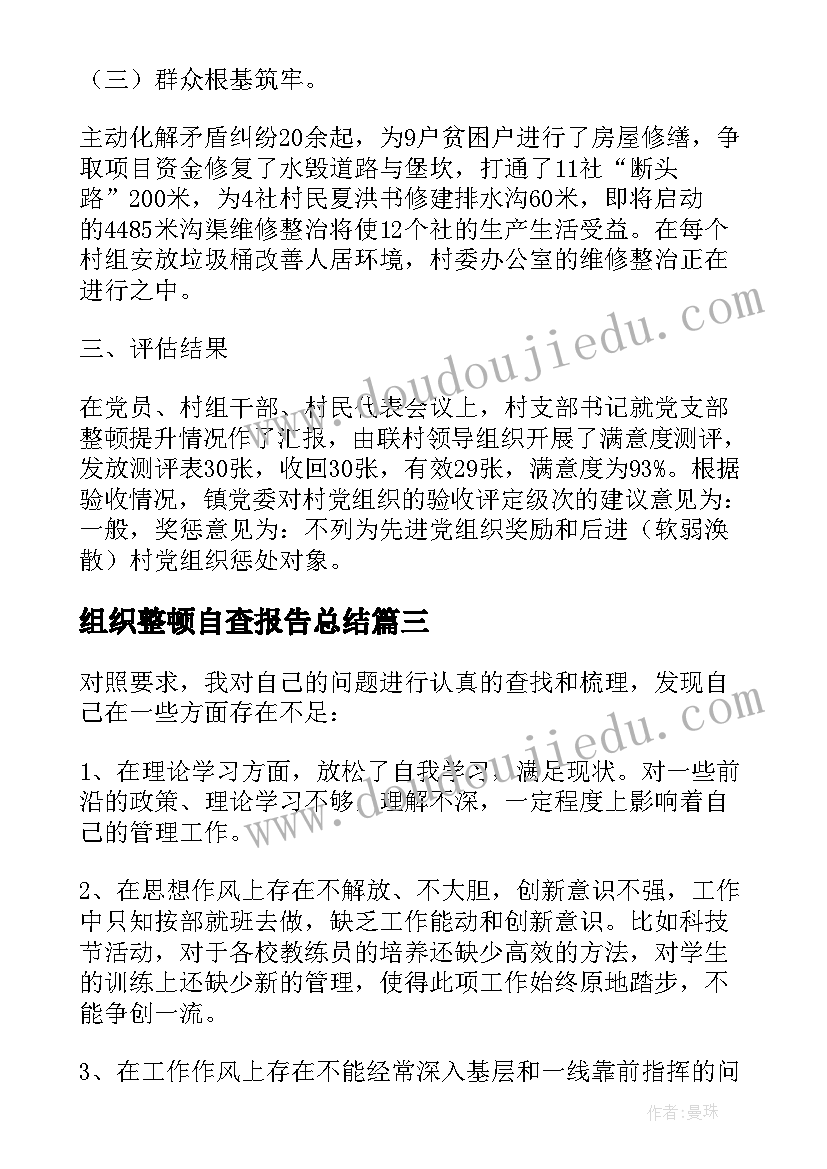 最新组织整顿自查报告总结(实用5篇)