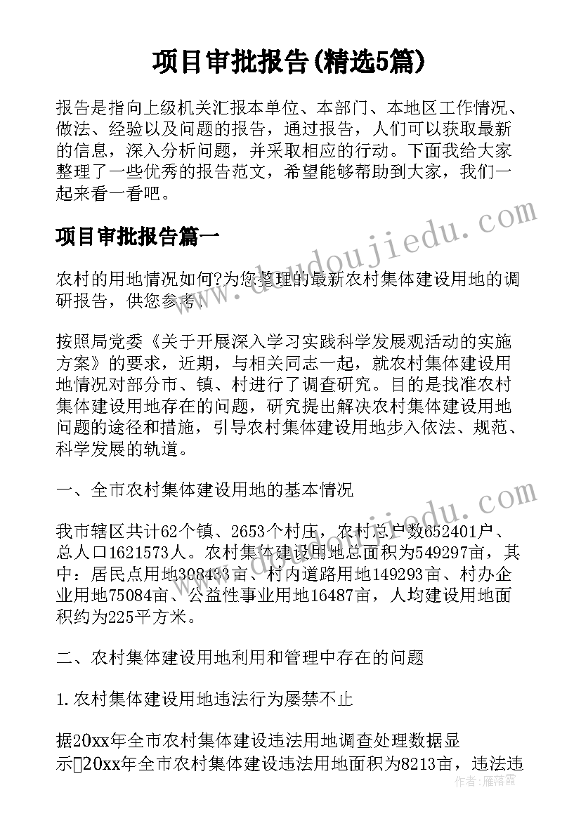 项目审批报告(精选5篇)