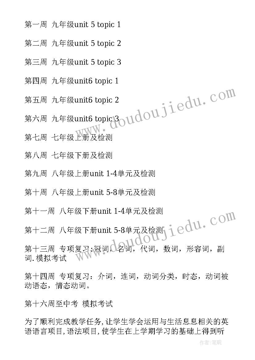 最新九年级人教英语下学期教学计划及目标 仁爱版九年级英语下学期教学计划(大全5篇)