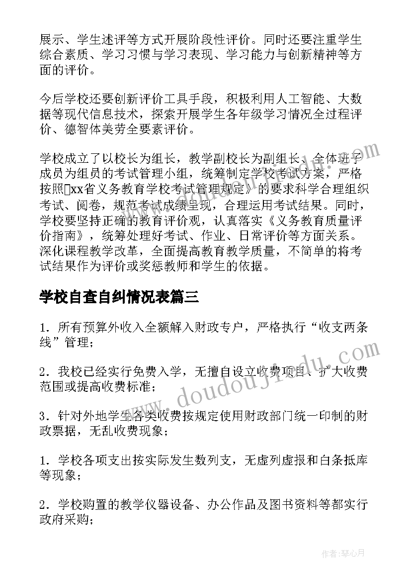 学校自查自纠情况表 小学学校自查自纠报告(实用10篇)