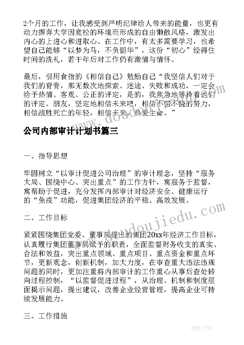 2023年公司内部审计计划书(模板5篇)