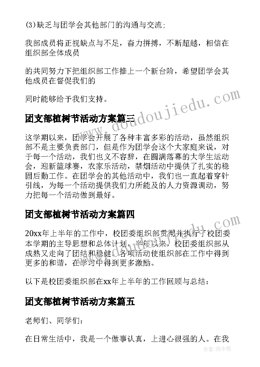 团支部植树节活动方案 校团委组织部工作总结(精选9篇)