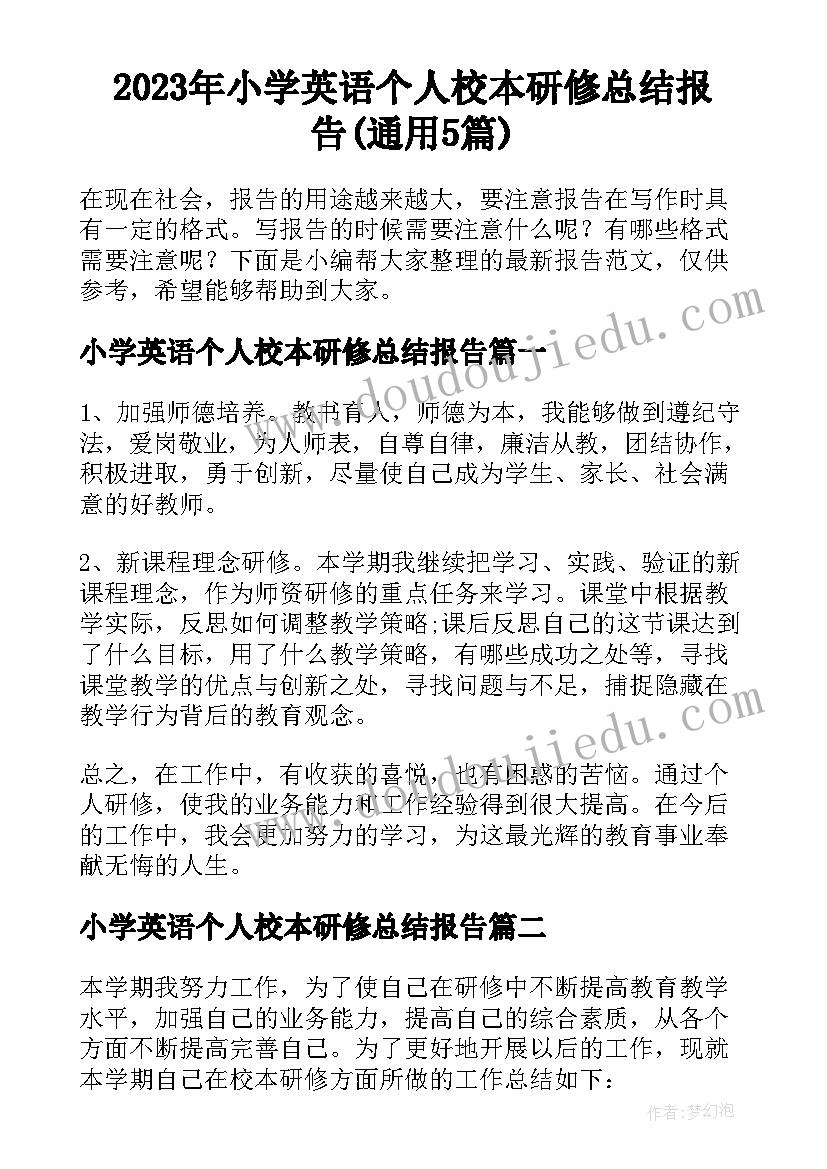 2023年小学英语个人校本研修总结报告(通用5篇)