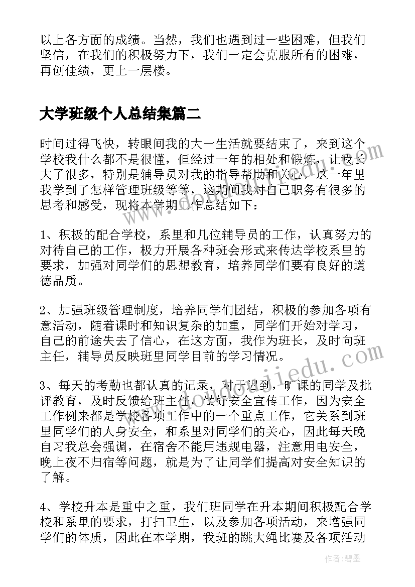 最新大学班级个人总结集 大学班级工作个人总结(模板9篇)