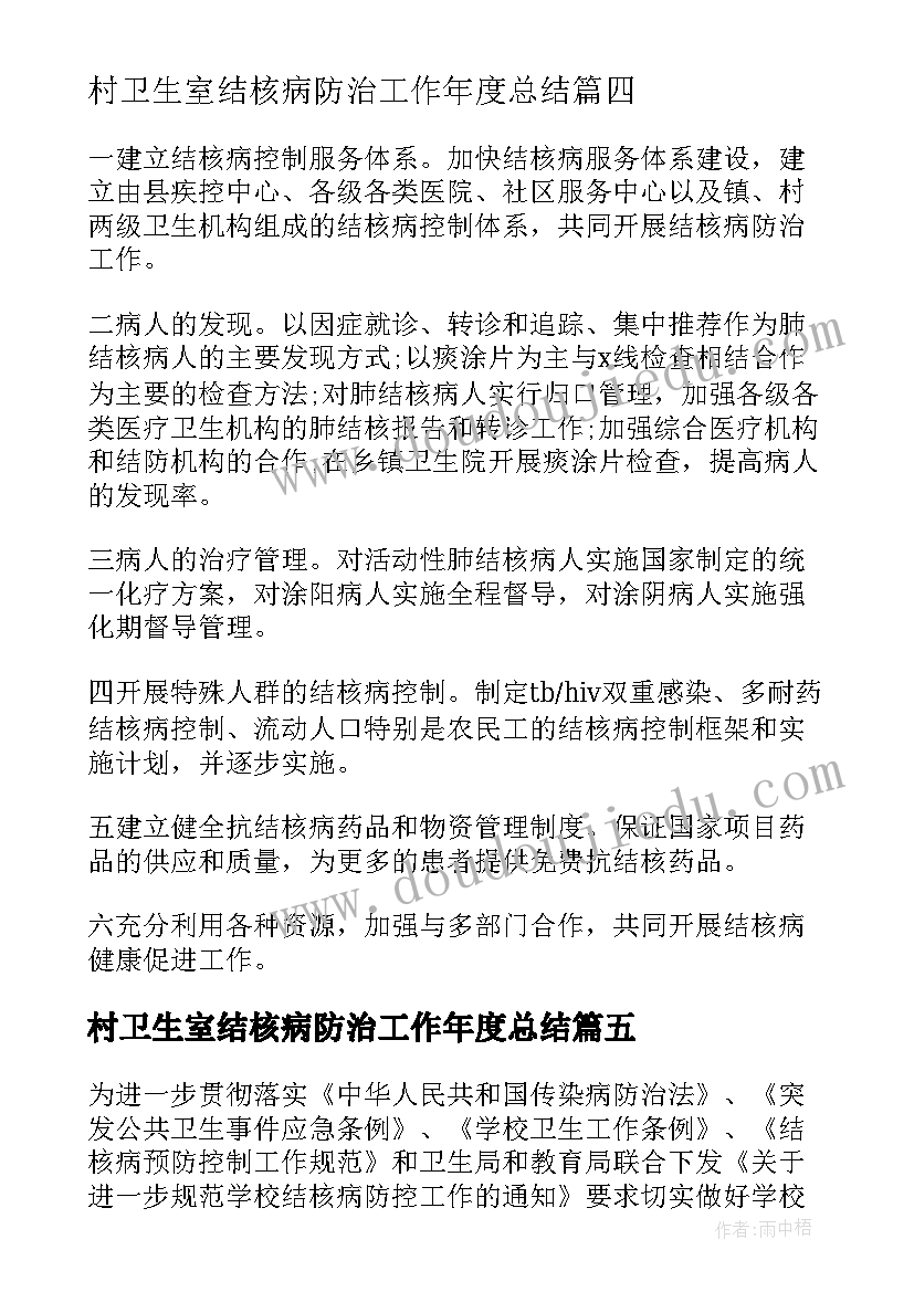 2023年村卫生室结核病防治工作年度总结 结核病防治工作计划(汇总7篇)