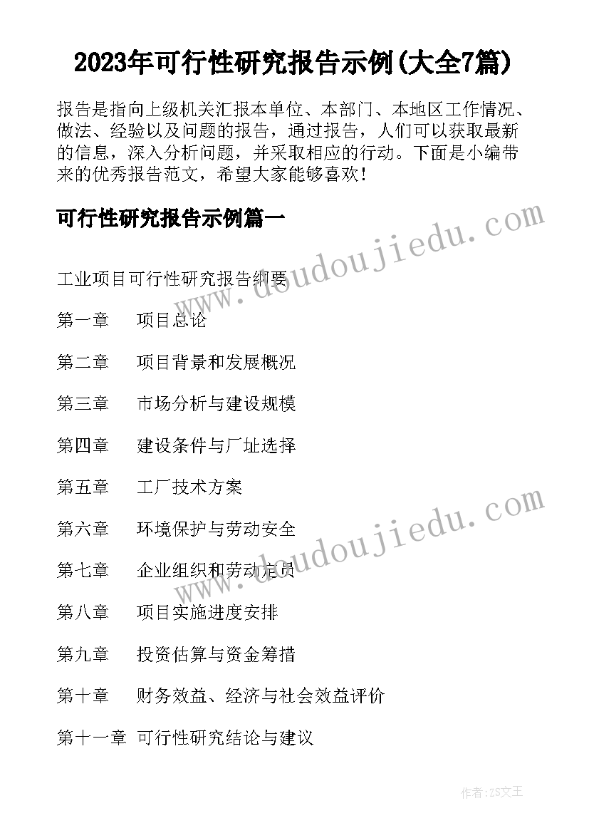 2023年可行性研究报告示例(大全7篇)