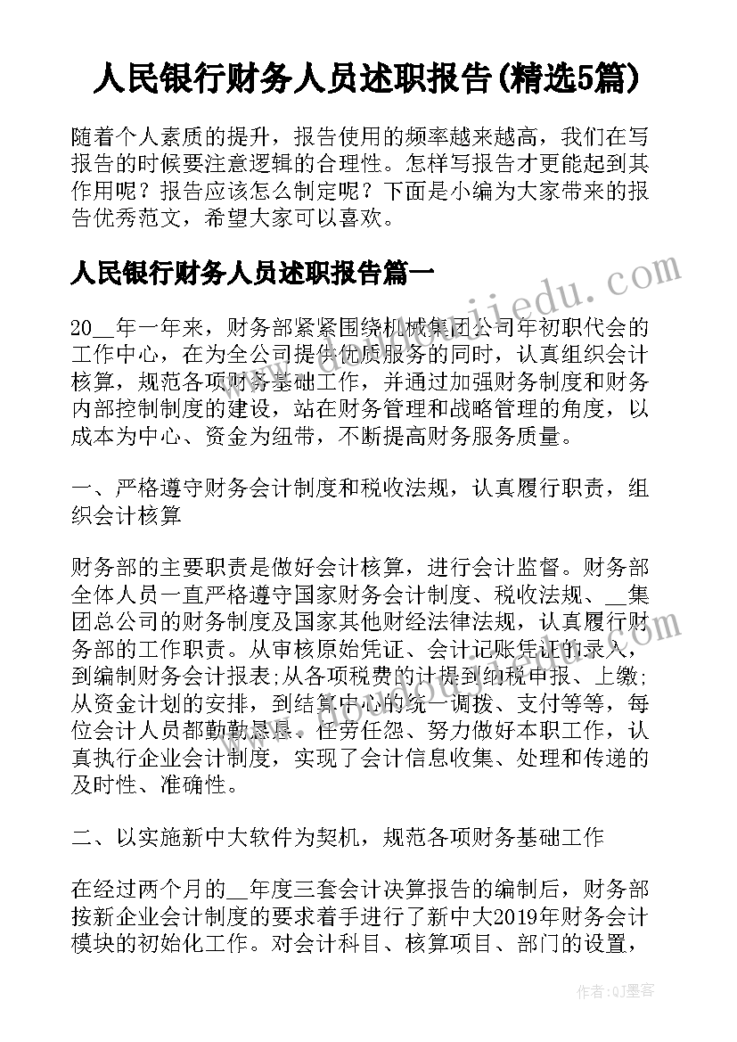 人民银行财务人员述职报告(精选5篇)