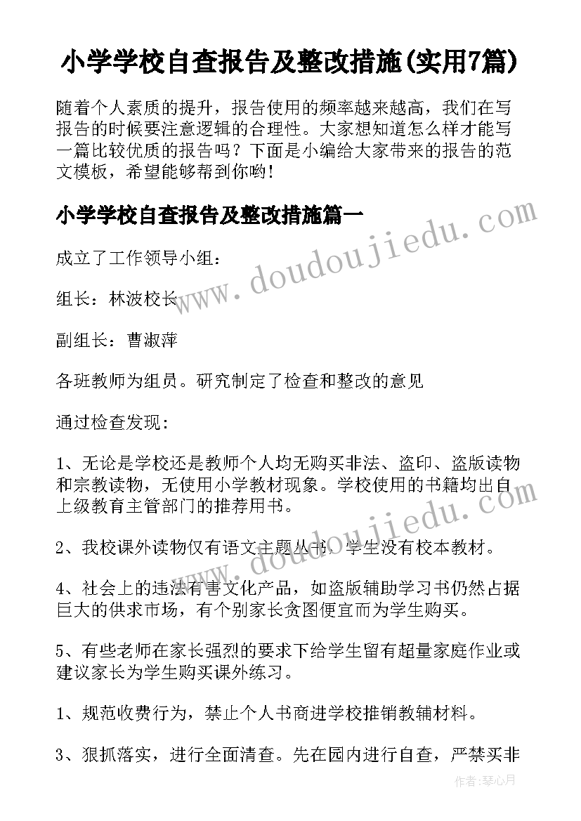 小学学校自查报告及整改措施(实用7篇)