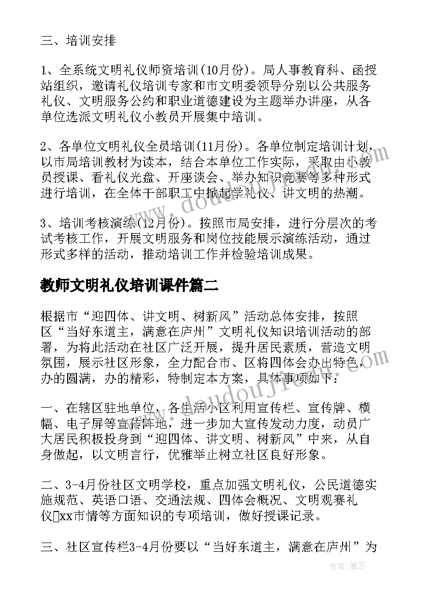 最新教师文明礼仪培训课件 文明礼仪培训计划(汇总5篇)