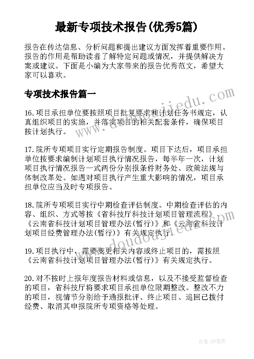 最新专项技术报告(优秀5篇)