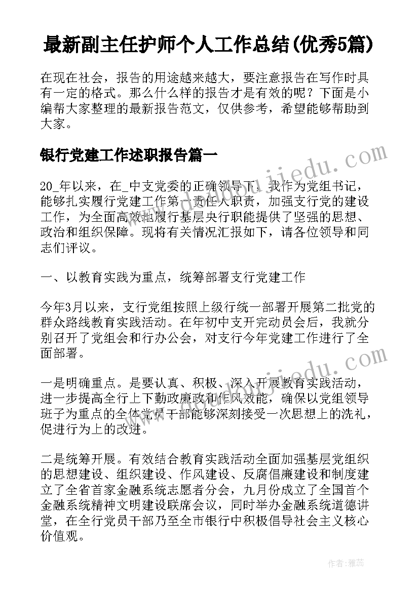 最新副主任护师个人工作总结(优秀5篇)