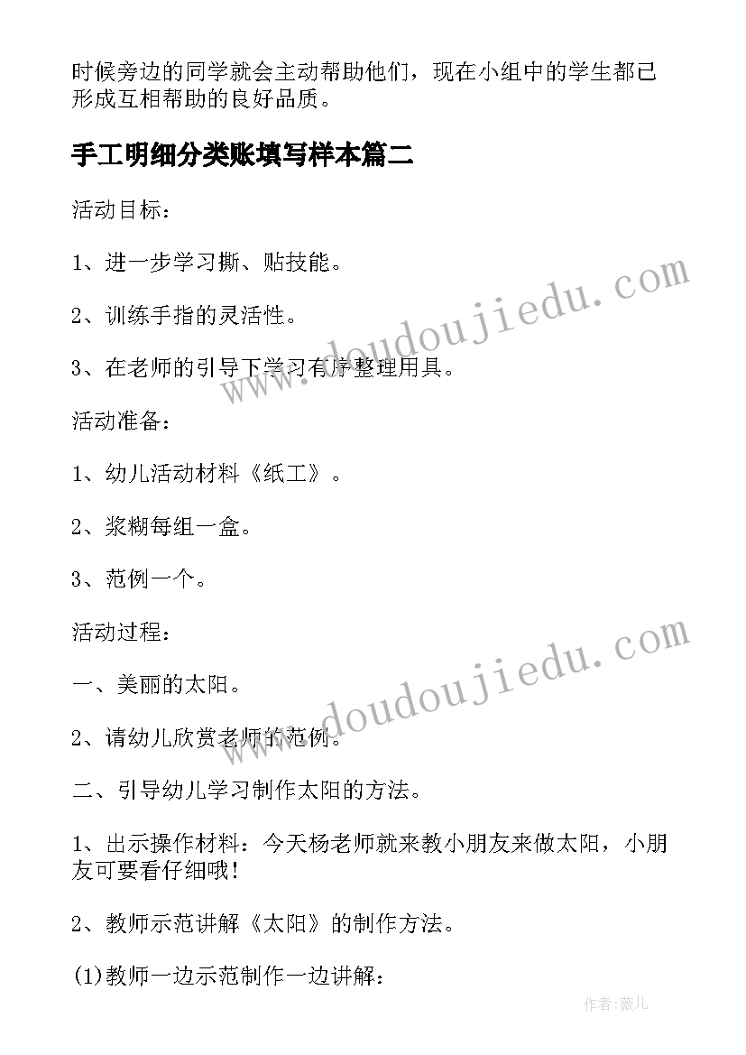 2023年手工明细分类账填写样本 手工活动总结(模板5篇)