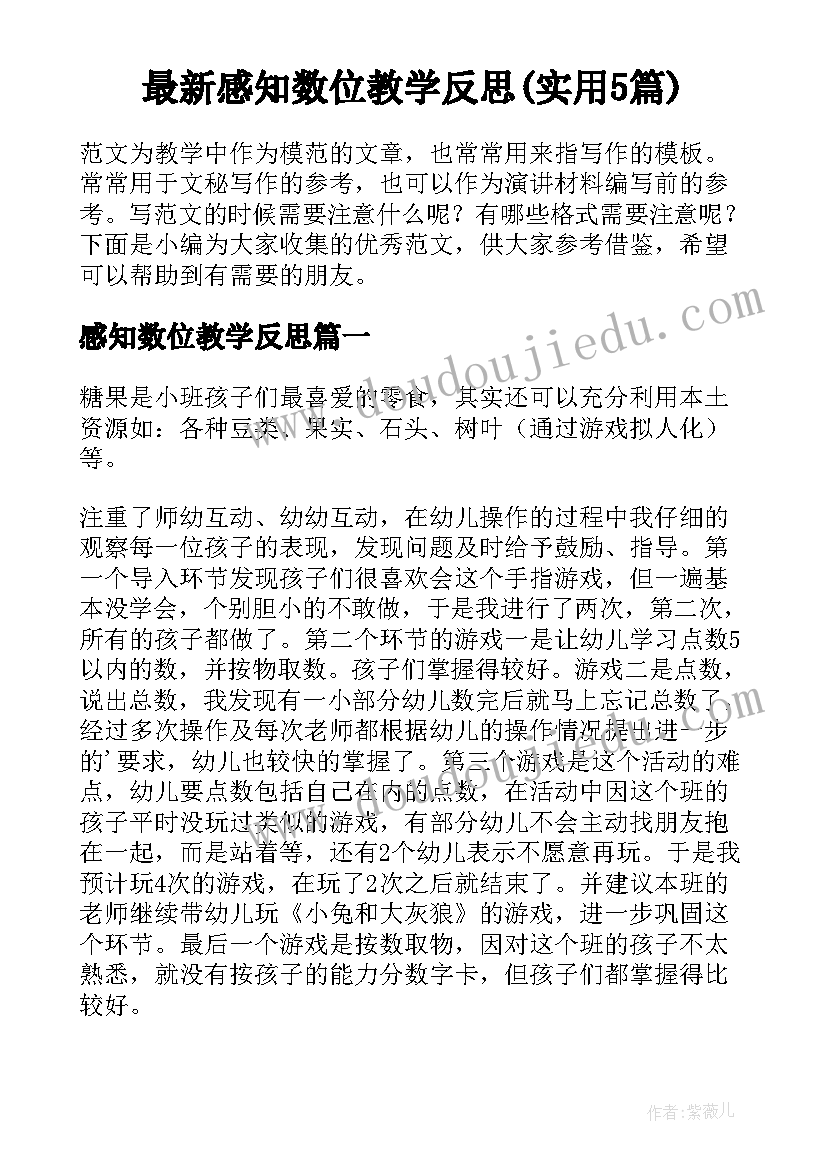 最新感知数位教学反思(实用5篇)