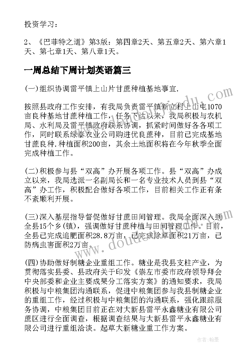 2023年一周总结下周计划英语(实用5篇)