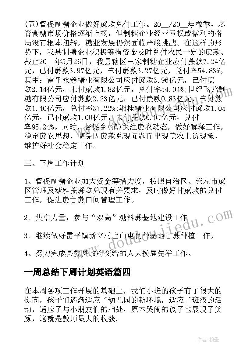 2023年一周总结下周计划英语(实用5篇)