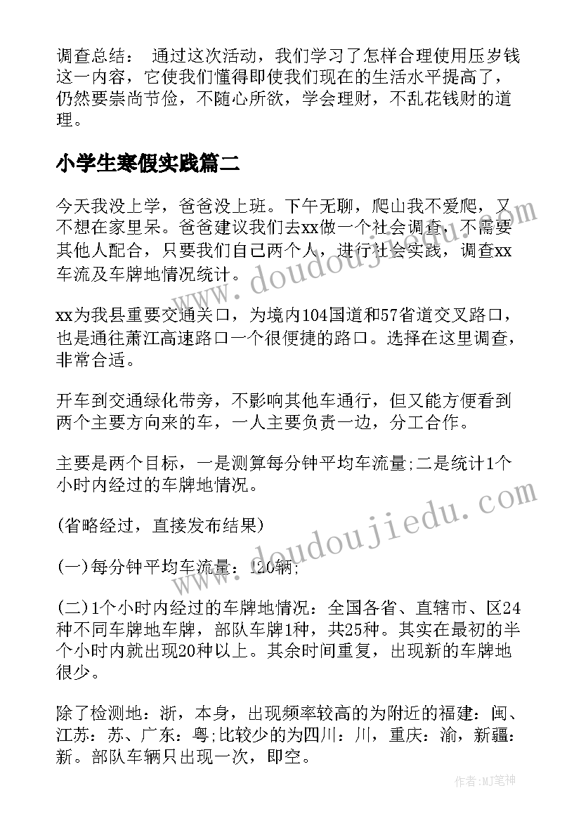 小学生寒假实践 小学生寒假社会实践调查报告(汇总5篇)