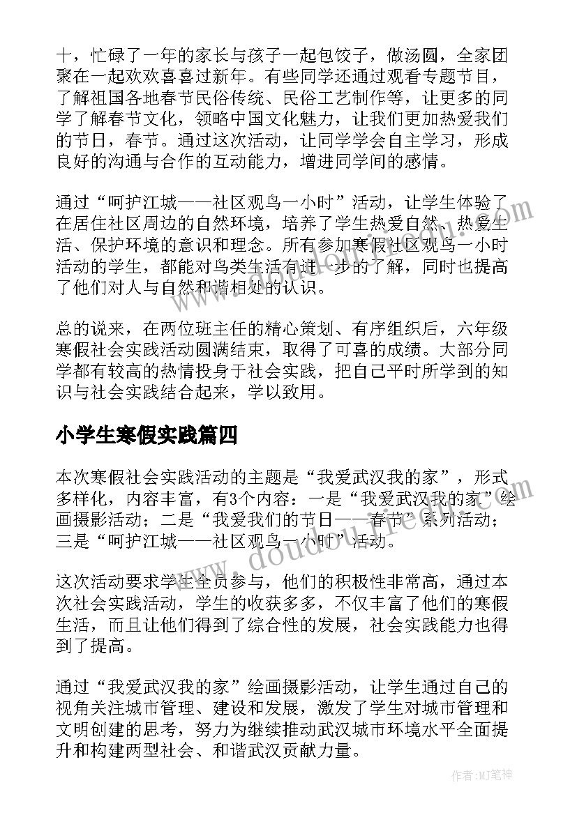 小学生寒假实践 小学生寒假社会实践调查报告(汇总5篇)