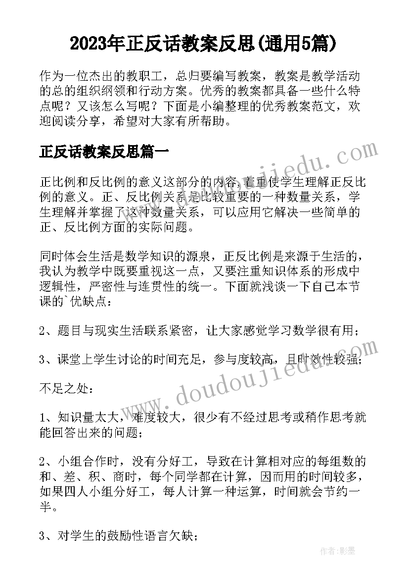 2023年正反话教案反思(通用5篇)