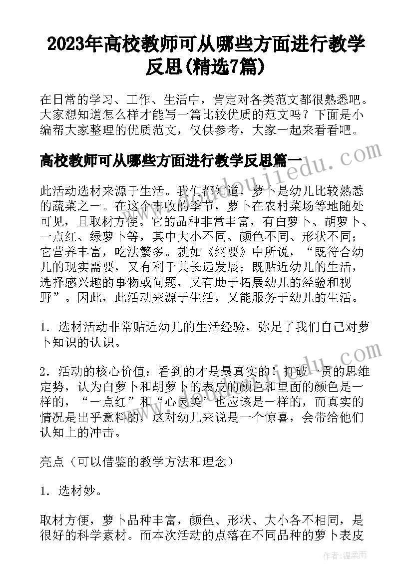 2023年高校教师可从哪些方面进行教学反思(精选7篇)